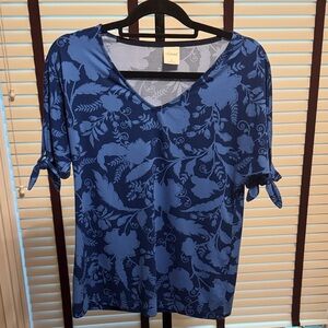 Soma Blue Floral V-Neck Blouse